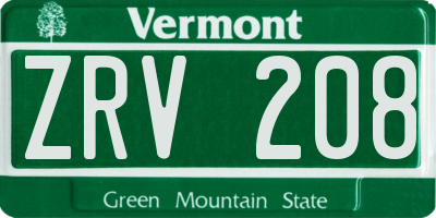 VT license plate ZRV208