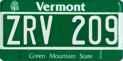 VT license plate ZRV209