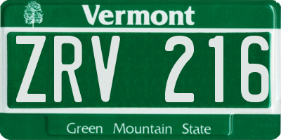 VT license plate ZRV216