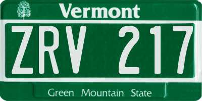 VT license plate ZRV217