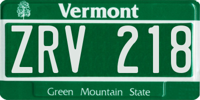 VT license plate ZRV218