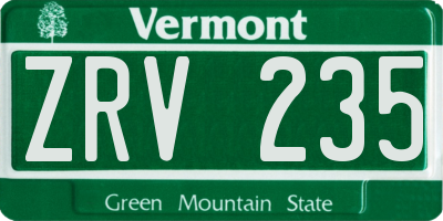 VT license plate ZRV235