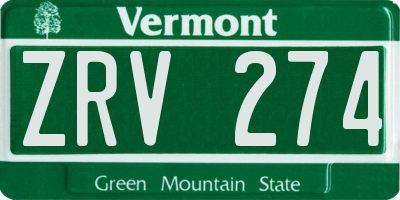 VT license plate ZRV274