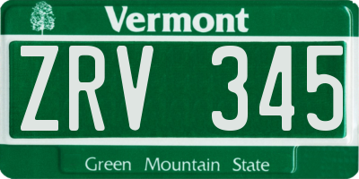 VT license plate ZRV345