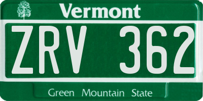 VT license plate ZRV362