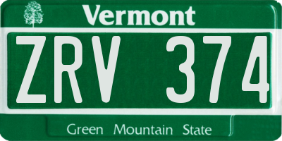 VT license plate ZRV374