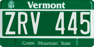 VT license plate ZRV445