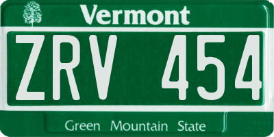 VT license plate ZRV454