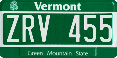 VT license plate ZRV455