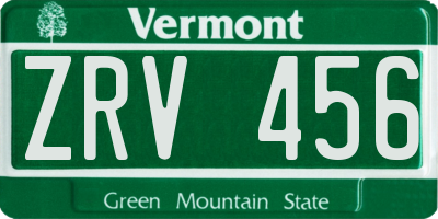 VT license plate ZRV456