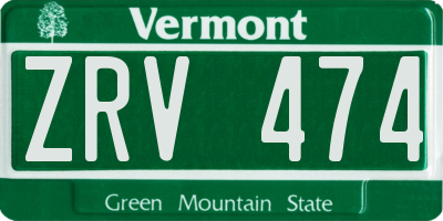 VT license plate ZRV474