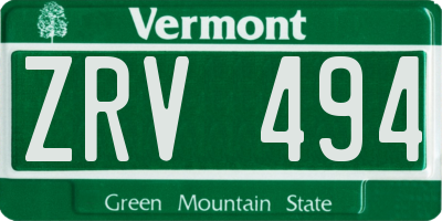 VT license plate ZRV494