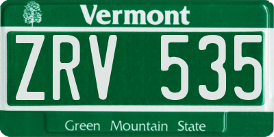 VT license plate ZRV535