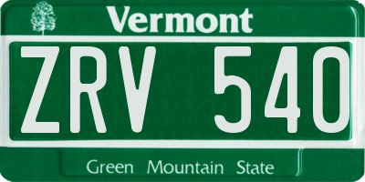 VT license plate ZRV540