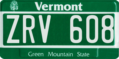 VT license plate ZRV608