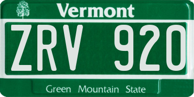 VT license plate ZRV920