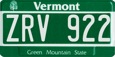 VT license plate ZRV922