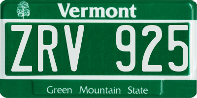 VT license plate ZRV925