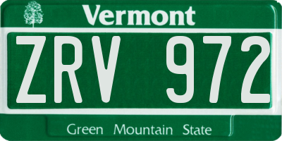VT license plate ZRV972