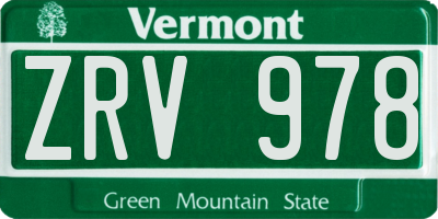 VT license plate ZRV978