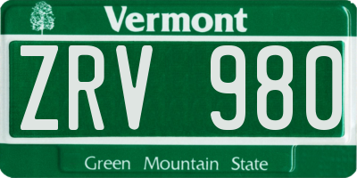 VT license plate ZRV980