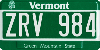 VT license plate ZRV984