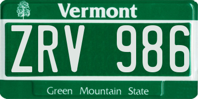 VT license plate ZRV986