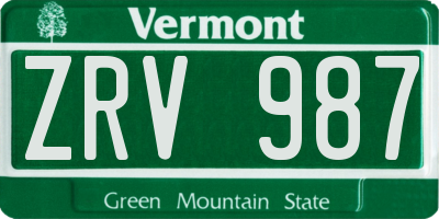 VT license plate ZRV987