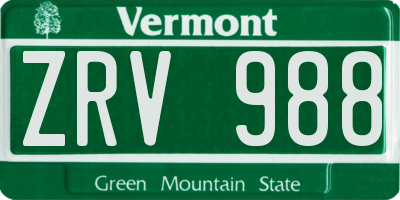 VT license plate ZRV988