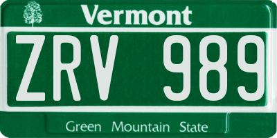VT license plate ZRV989