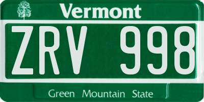 VT license plate ZRV998