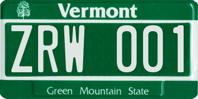 VT license plate ZRW001