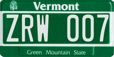 VT license plate ZRW007