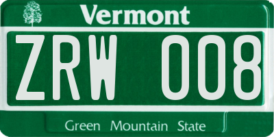 VT license plate ZRW008