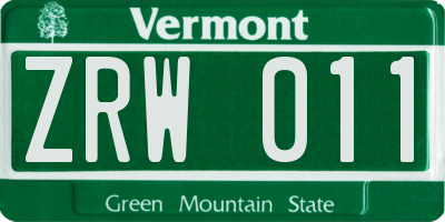 VT license plate ZRW011