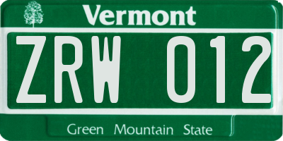 VT license plate ZRW012
