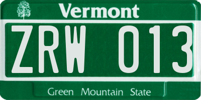 VT license plate ZRW013