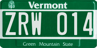VT license plate ZRW014