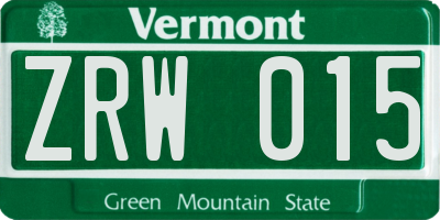 VT license plate ZRW015