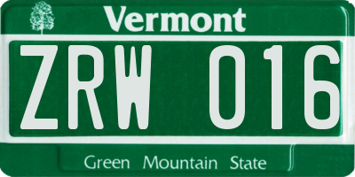VT license plate ZRW016