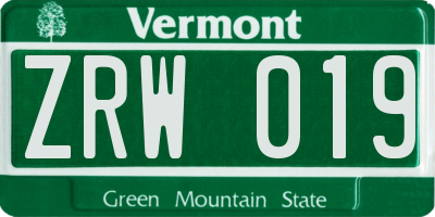 VT license plate ZRW019