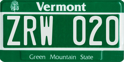 VT license plate ZRW020