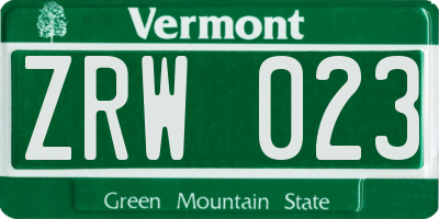 VT license plate ZRW023