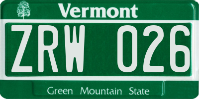 VT license plate ZRW026