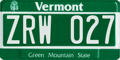 VT license plate ZRW027