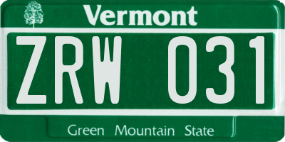 VT license plate ZRW031