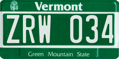 VT license plate ZRW034
