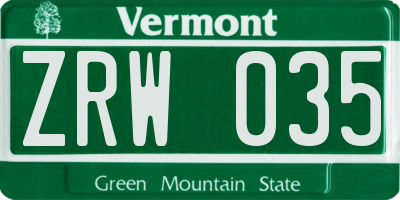 VT license plate ZRW035