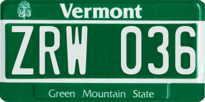 VT license plate ZRW036