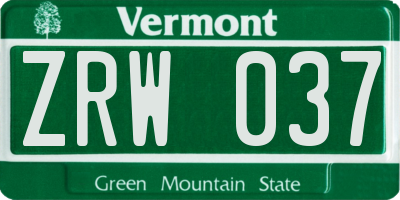 VT license plate ZRW037